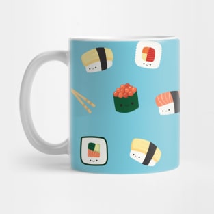 Kawaii sushi pattern blue happy nigiri salmon Mug